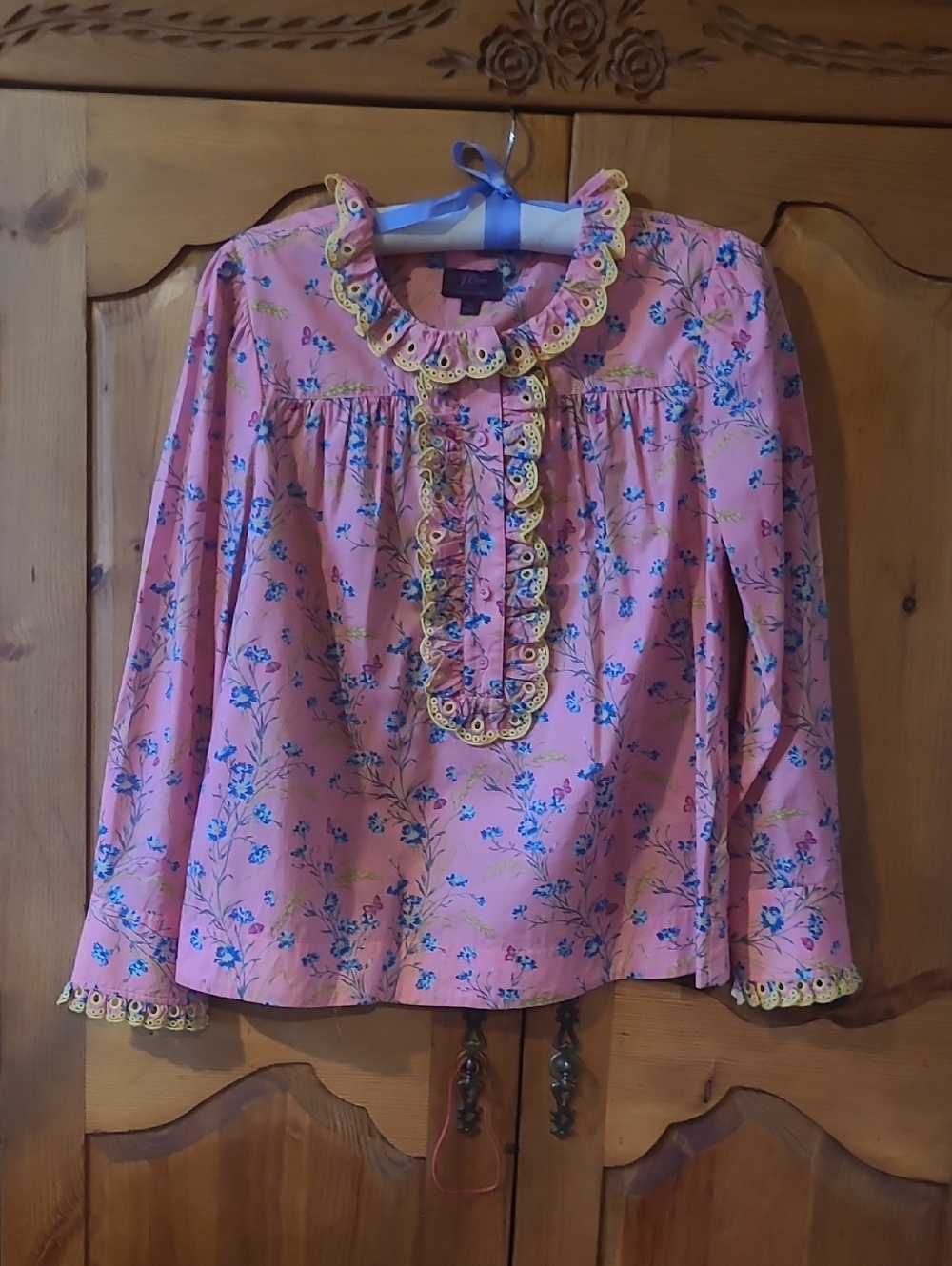 J. Crew Pink Floral Ruffle Trim Tunic